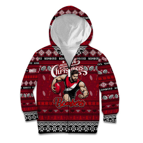 Personalized Bombers Rugby Xmas Kid Hoodie Australia AFL Mascot