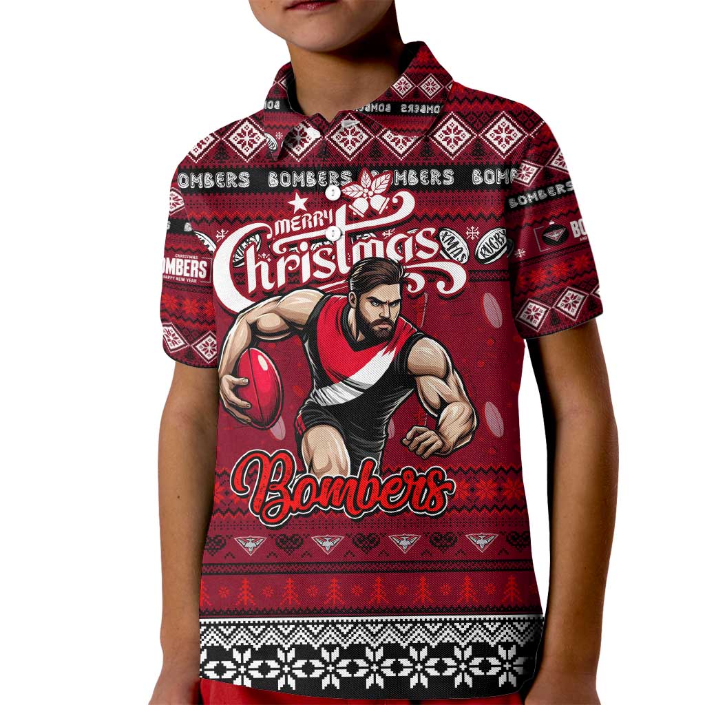 Personalized Bombers Rugby Xmas Kid Polo Shirt Australia AFL Mascot