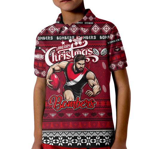 Personalized Bombers Rugby Xmas Kid Polo Shirt Australia AFL Mascot