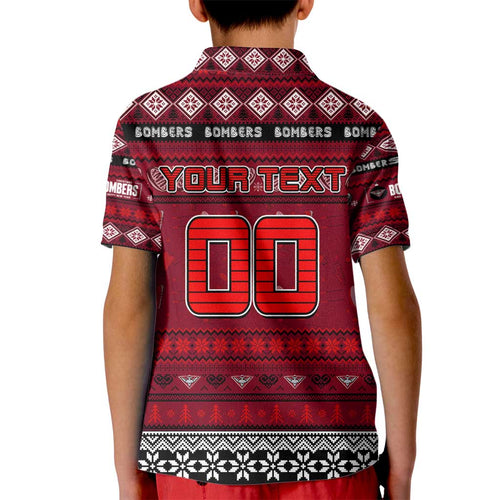 Personalized Bombers Rugby Xmas Kid Polo Shirt Australia AFL Mascot