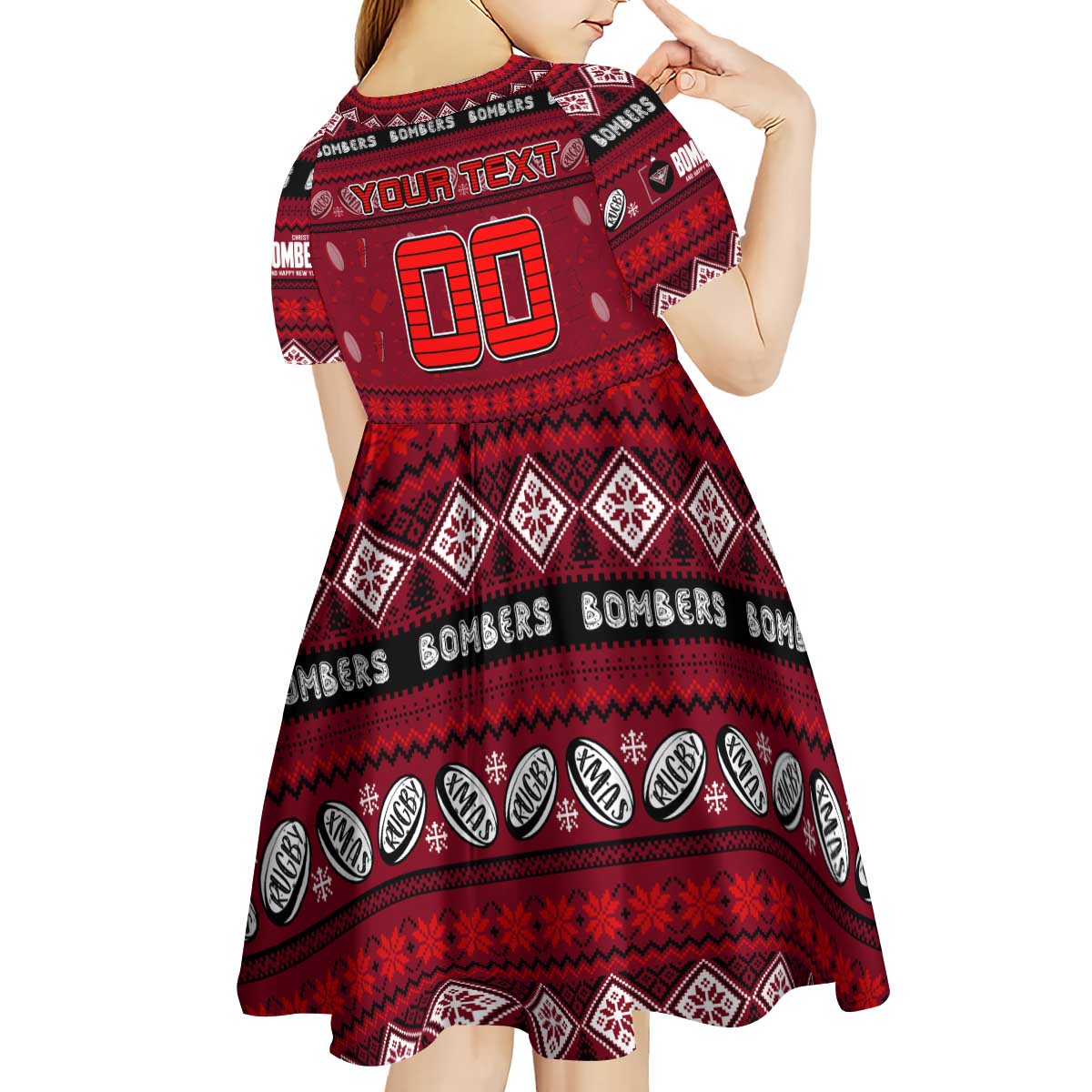Personalized Bombers Rugby Xmas Kid Short Sleeve Dress Australia AFL Mascot