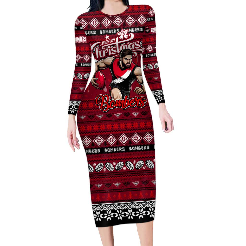 Personalized Bombers Rugby Xmas Long Sleeve Bodycon Dress Australia AFL Mascot