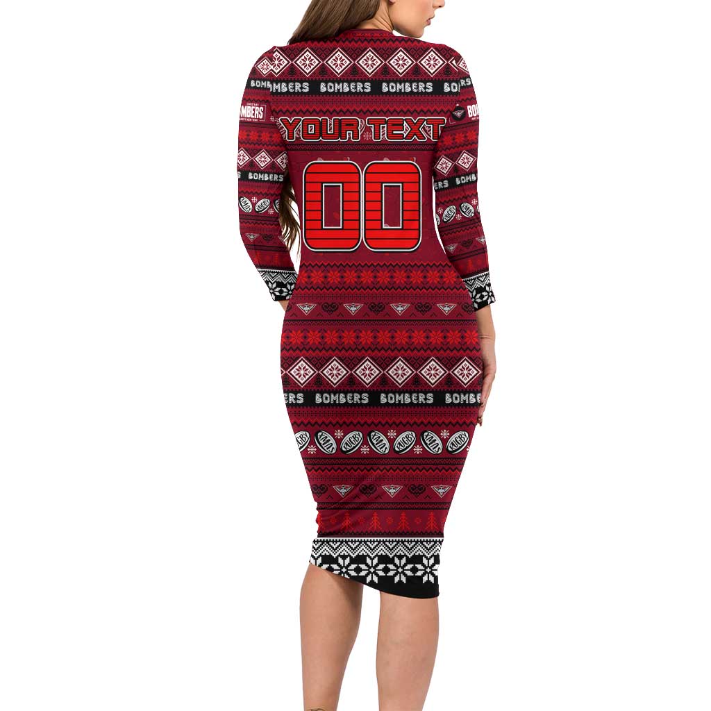 Personalized Bombers Rugby Xmas Long Sleeve Bodycon Dress Australia AFL Mascot