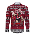 Personalized Bombers Rugby Xmas Long Sleeve Button Shirt Australia AFL Mascot