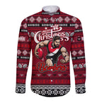 Personalized Bombers Rugby Xmas Long Sleeve Button Shirt Australia AFL Mascot