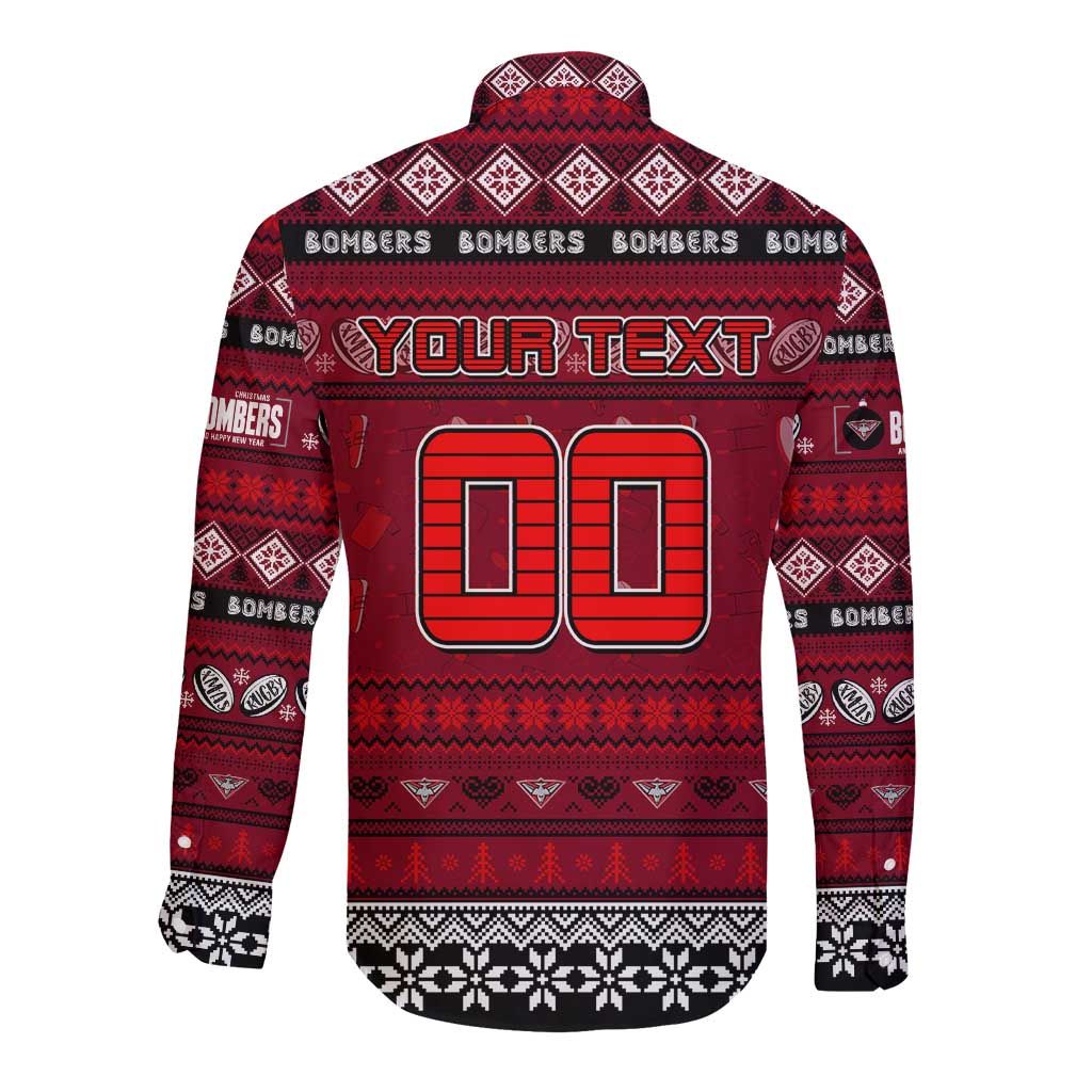 Personalized Bombers Rugby Xmas Long Sleeve Button Shirt Australia AFL Mascot