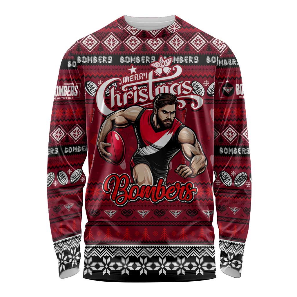 Personalized Bombers Rugby Xmas Long Sleeve Shirt Australia AFL Mascot