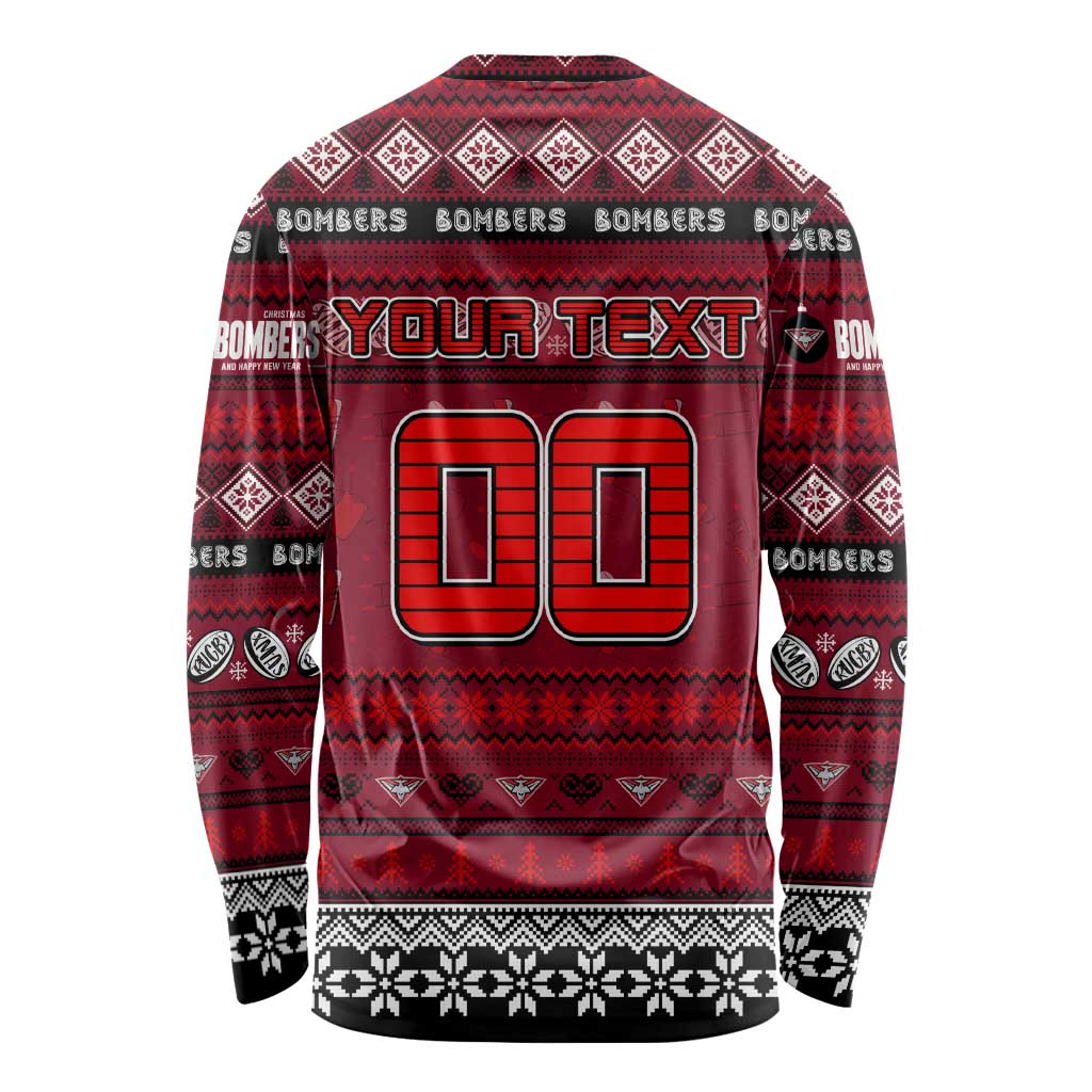 Personalized Bombers Rugby Xmas Long Sleeve Shirt Australia AFL Mascot