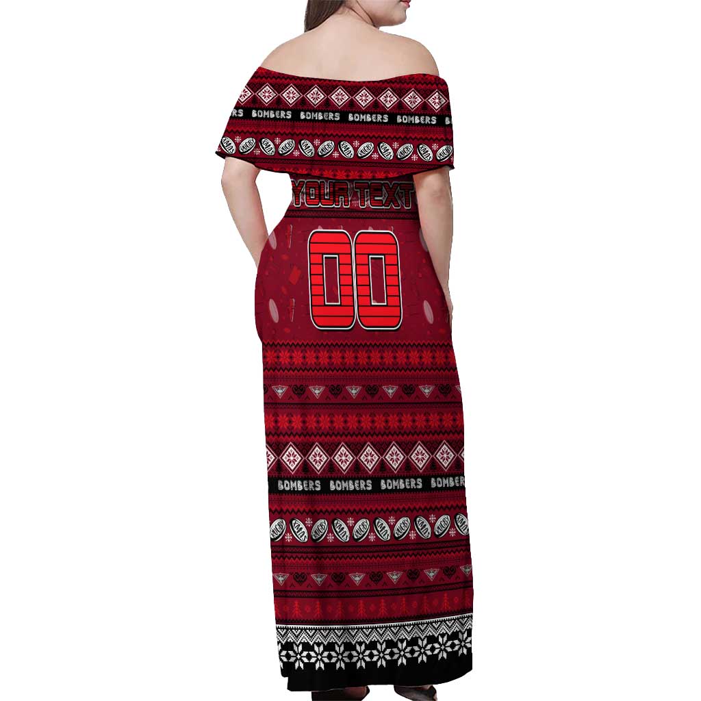 Personalized Bombers Rugby Xmas Off Shoulder Maxi Dress Australia AFL Mascot