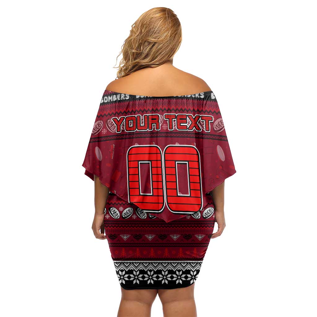 Personalized Bombers Rugby Xmas Off Shoulder Short Dress Australia AFL Mascot