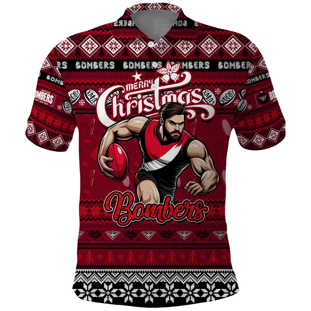 Personalized Bombers Rugby Xmas Polo Shirt Australia AFL Mascot
