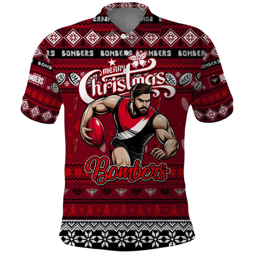 Personalized Bombers Rugby Xmas Polo Shirt Australia AFL Mascot