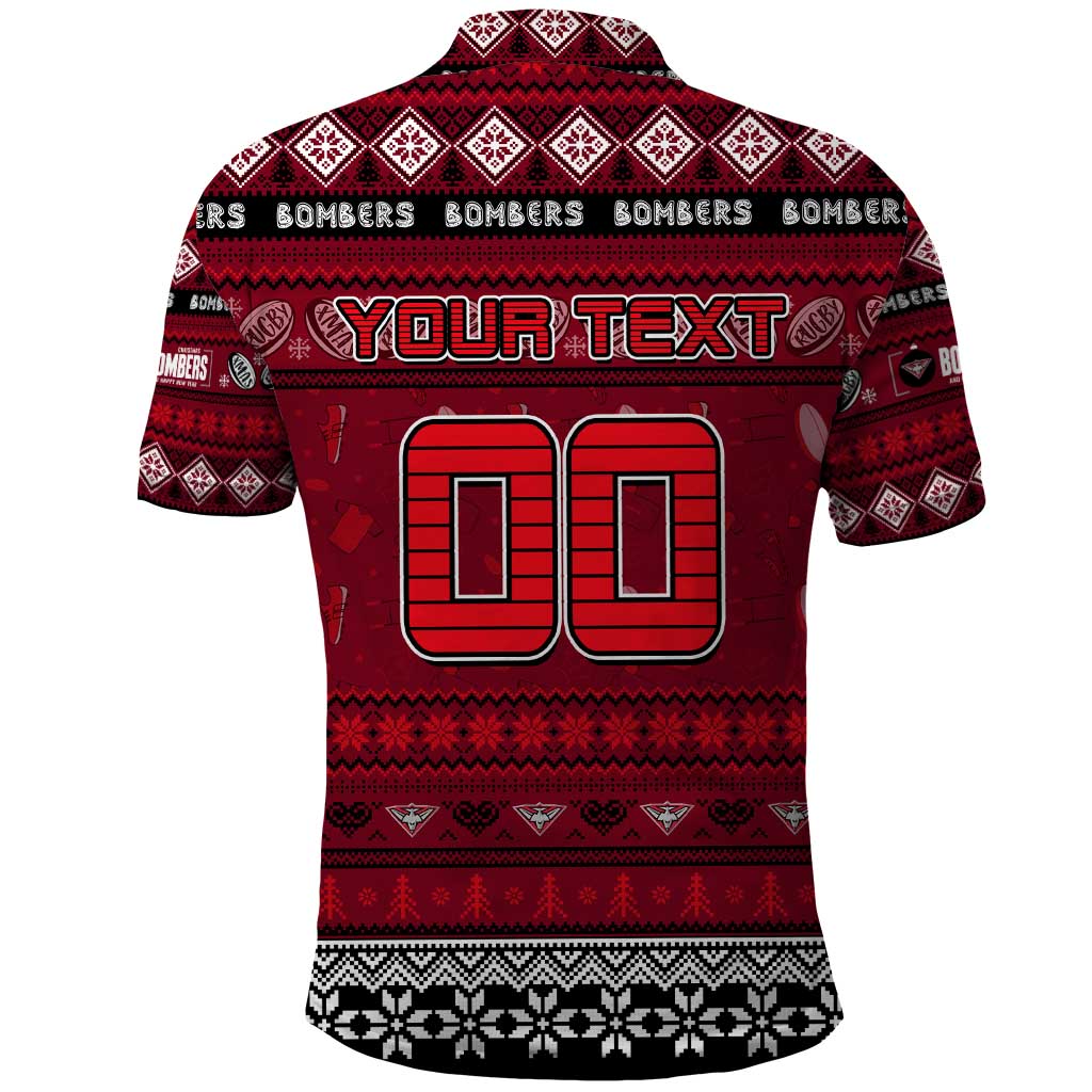Personalized Bombers Rugby Xmas Polo Shirt Australia AFL Mascot