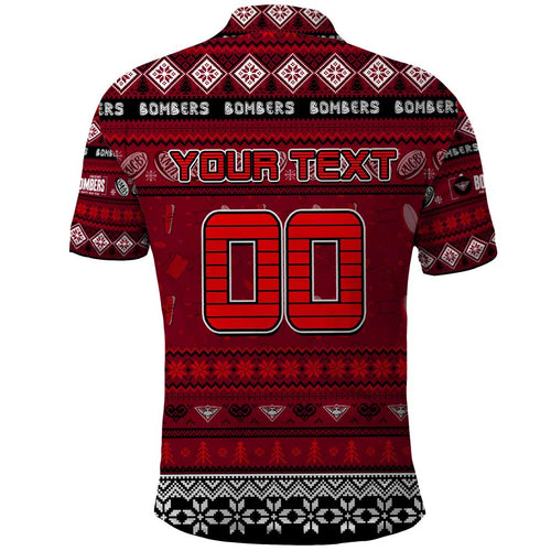 Personalized Bombers Rugby Xmas Polo Shirt Australia AFL Mascot