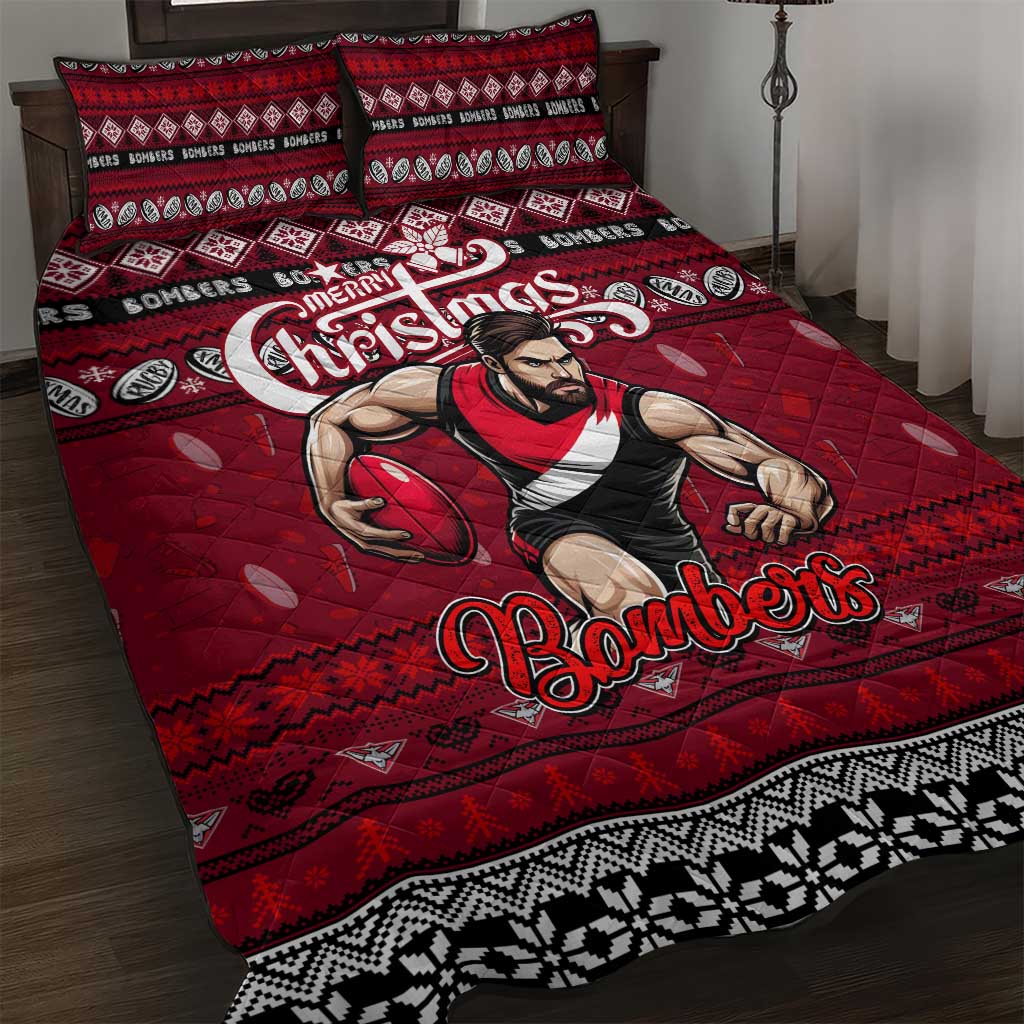 Bombers Football Xmas Quilt Bed Set Australia AFL Mascot
