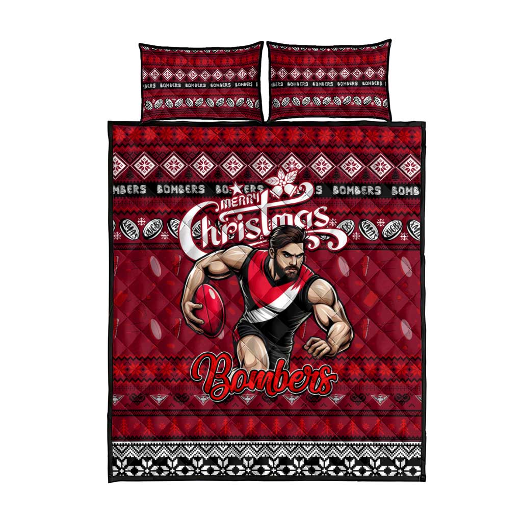 Bombers Football Xmas Quilt Bed Set Australia AFL Mascot