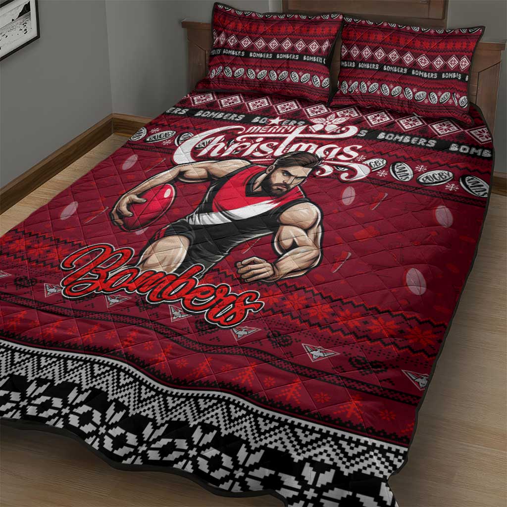 Bombers Football Xmas Quilt Bed Set Australia AFL Mascot
