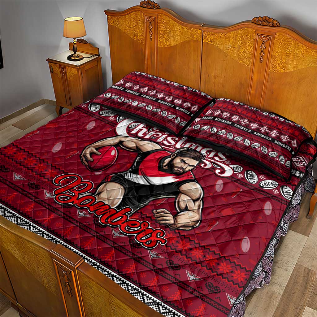 Bombers Football Xmas Quilt Bed Set Australia AFL Mascot