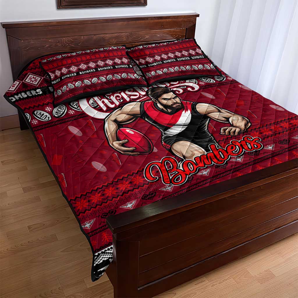 Bombers Football Xmas Quilt Bed Set Australia AFL Mascot