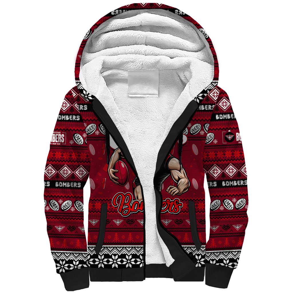 Personalized Bombers Rugby Xmas Sherpa Hoodie Australia AFL Mascot