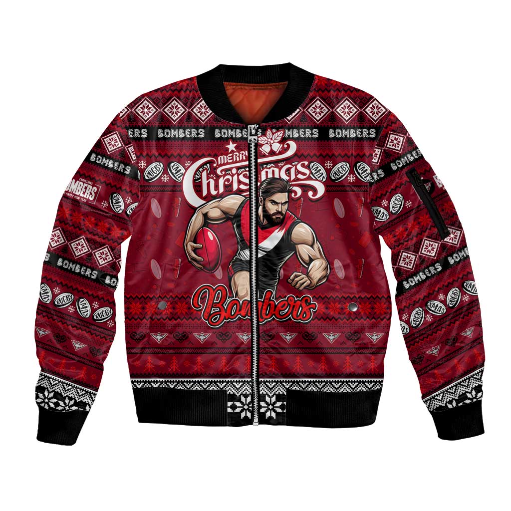 Personalized Bombers Rugby Xmas Sleeve Zip Bomber Jacket Australia AFL Mascot