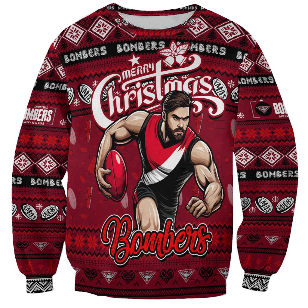 Personalized Bombers Rugby Xmas Sweatshirt Australia AFL Mascot