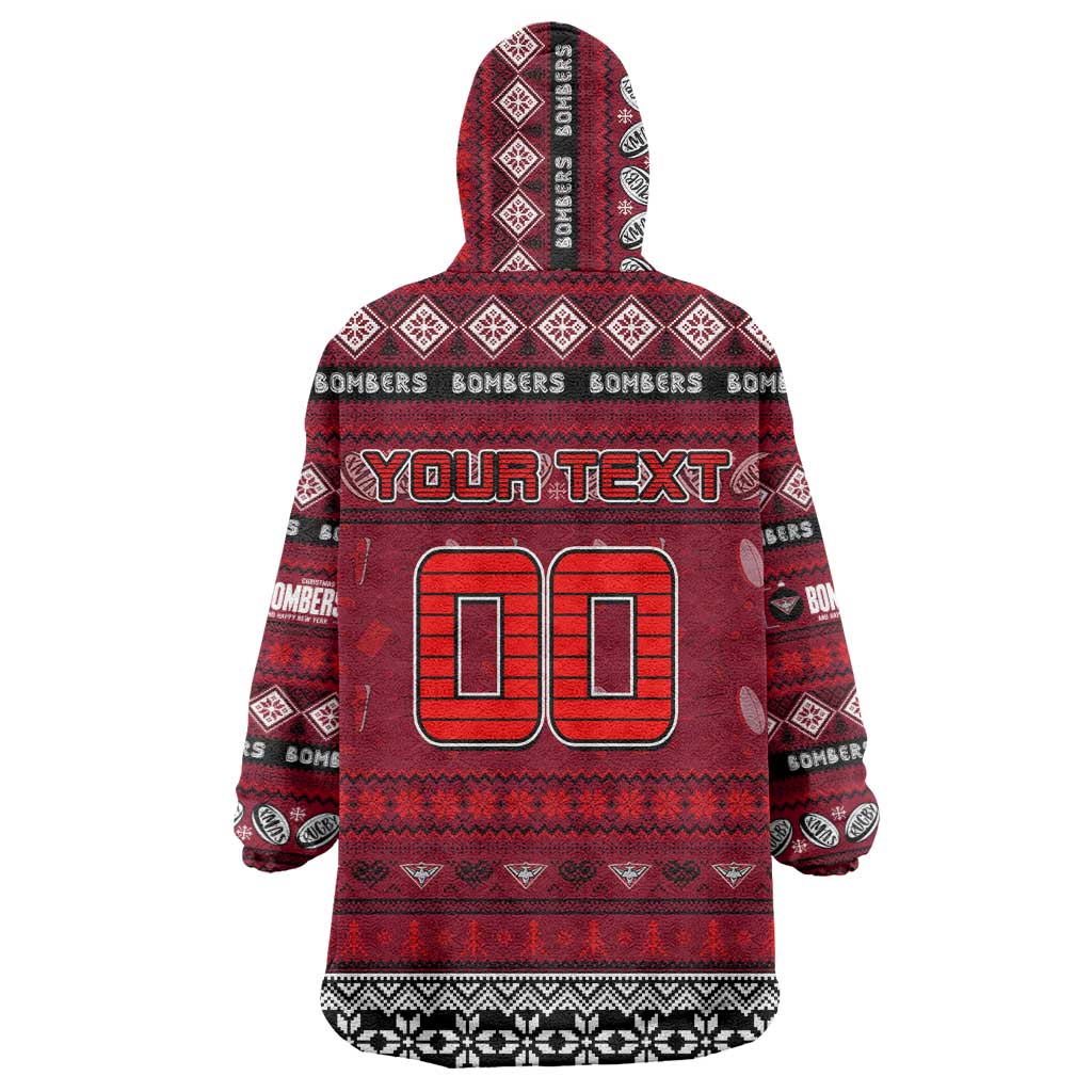 Personalized Bombers Rugby Xmas Wearable Blanket Hoodie Australia AFL Mascot