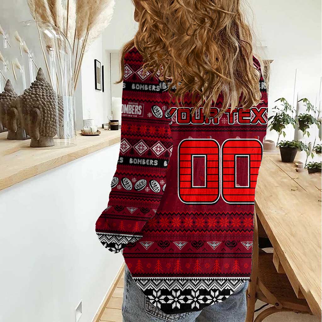 Personalized Bombers Rugby Xmas Women Casual Shirt Australia AFL Mascot