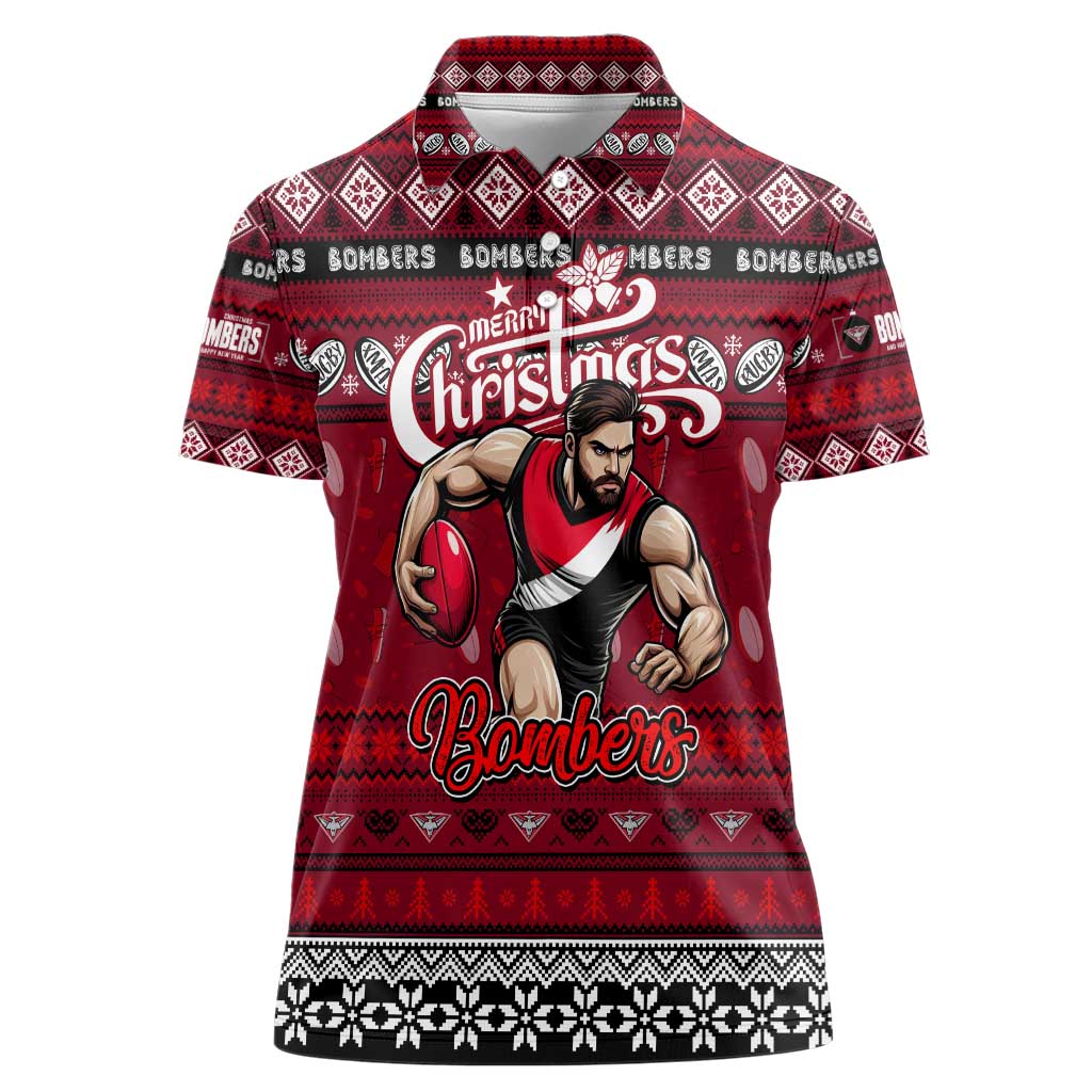 Personalized Bombers Rugby Xmas Women Polo Shirt Australia AFL Mascot