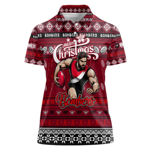 Personalized Bombers Rugby Xmas Women Polo Shirt Australia AFL Mascot