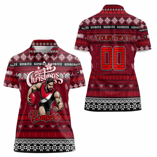 Personalized Bombers Rugby Xmas Women Polo Shirt Australia AFL Mascot
