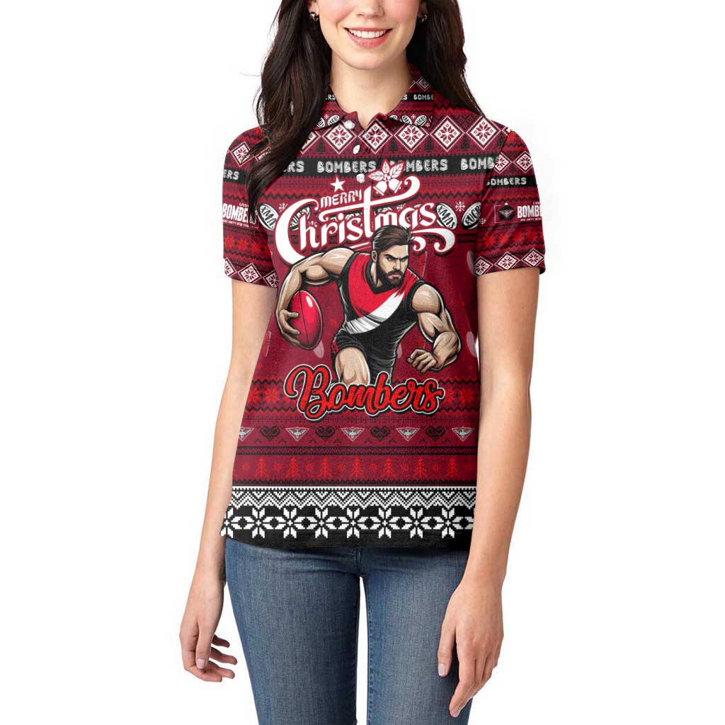 Personalized Bombers Rugby Xmas Women Polo Shirt Australia AFL Mascot