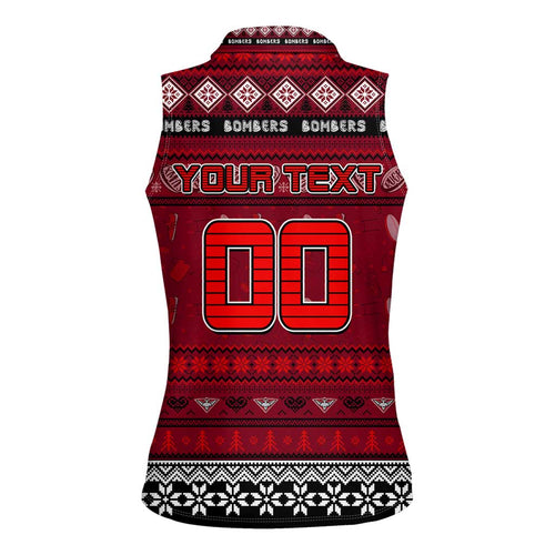 Personalized Bombers Rugby Xmas Women Sleeveless Polo Shirt Australia AFL Mascot