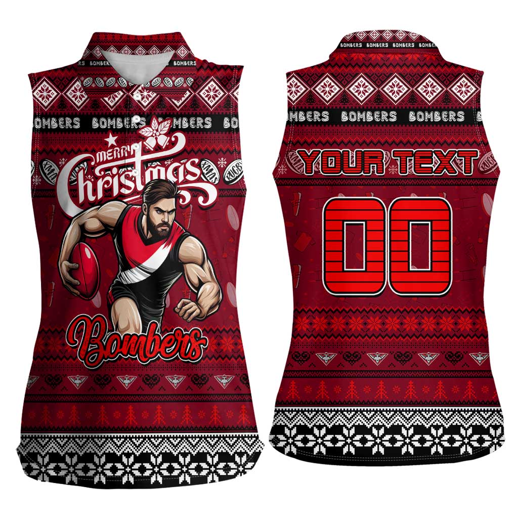 Personalized Bombers Rugby Xmas Women Sleeveless Polo Shirt Australia AFL Mascot