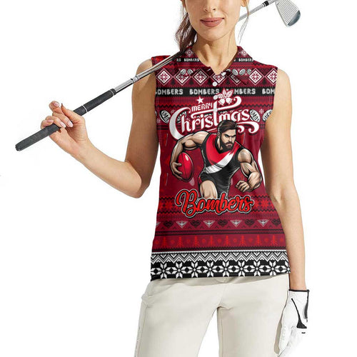 Personalized Bombers Rugby Xmas Women Sleeveless Polo Shirt Australia AFL Mascot