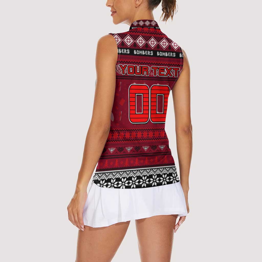 Personalized Bombers Rugby Xmas Women Sleeveless Polo Shirt Australia AFL Mascot