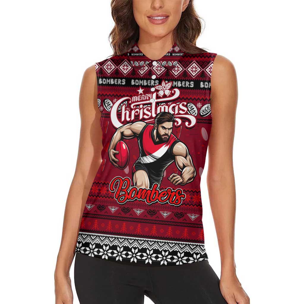 Personalized Bombers Rugby Xmas Women Sleeveless Polo Shirt Australia AFL Mascot
