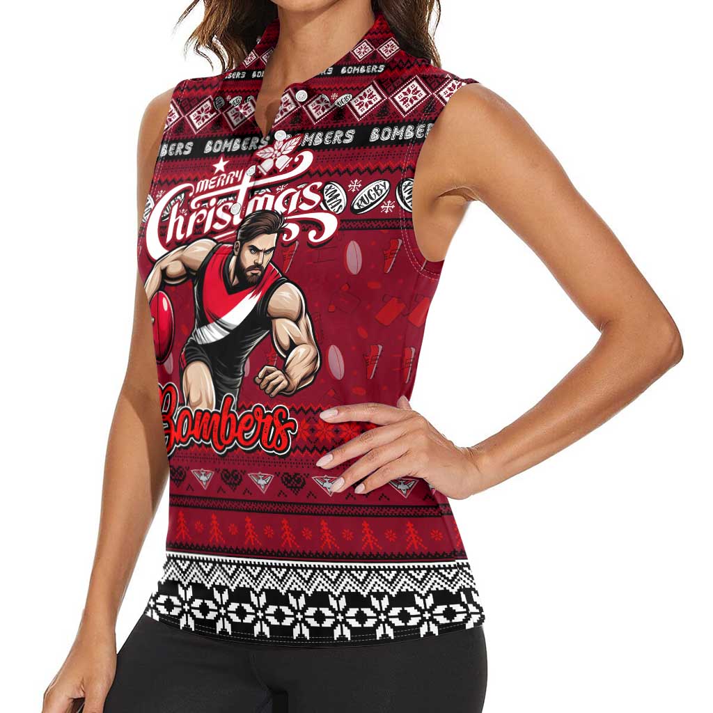 Personalized Bombers Rugby Xmas Women Sleeveless Polo Shirt Australia AFL Mascot