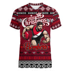 Personalized Bombers Rugby Xmas Women V-Neck T-Shirt Australia AFL Mascot