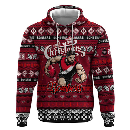 Personalized Bombers Rugby Xmas Zip Hoodie Australia AFL Mascot