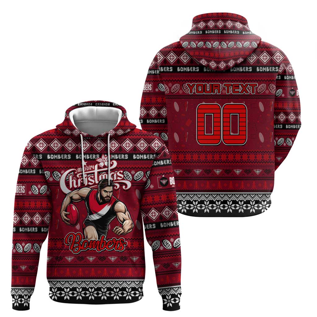 Personalized Bombers Rugby Xmas Zip Hoodie Australia AFL Mascot