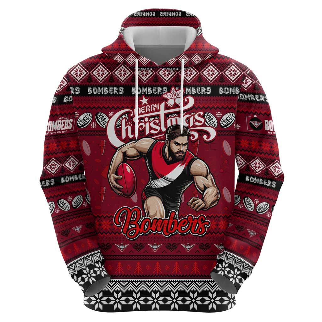 Personalized Bombers Rugby Xmas Zip Hoodie Australia AFL Mascot