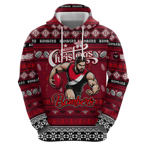 Personalized Bombers Rugby Xmas Zip Hoodie Australia AFL Mascot