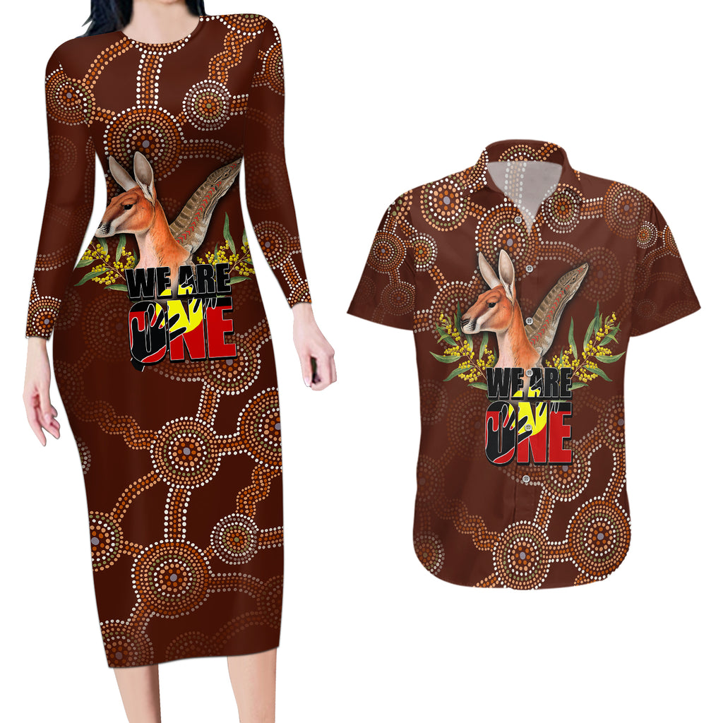 we-are-one-koori-and-australia-couples-matching-long-sleeve-bodycon-dress-and-hawaiian-shirt-aboriginal-pattern