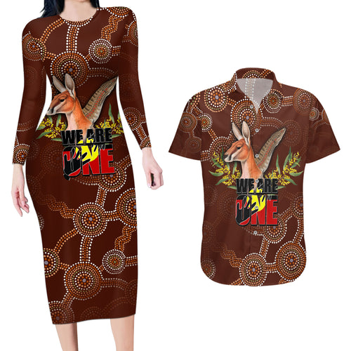 we-are-one-koori-and-australia-couples-matching-long-sleeve-bodycon-dress-and-hawaiian-shirt-aboriginal-pattern