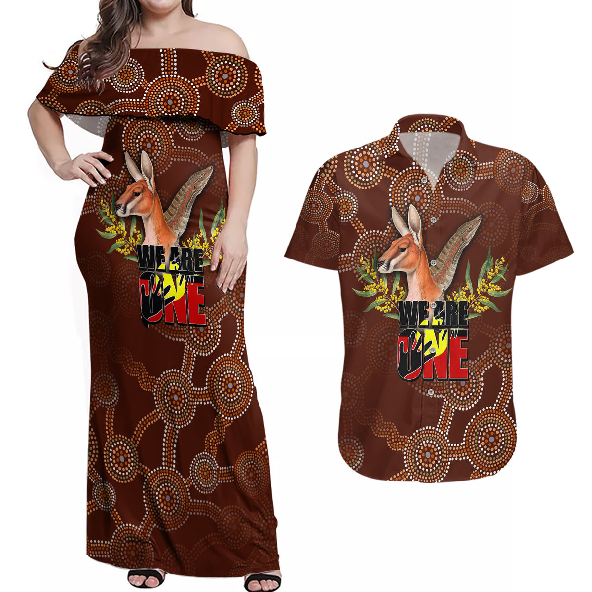 we-are-one-koori-and-australia-couples-matching-off-shoulder-maxi-dress-and-hawaiian-shirt-aboriginal-pattern