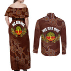 we-are-one-koori-and-australia-couples-matching-off-shoulder-maxi-dress-and-long-sleeve-button-shirts-aboriginal-pattern