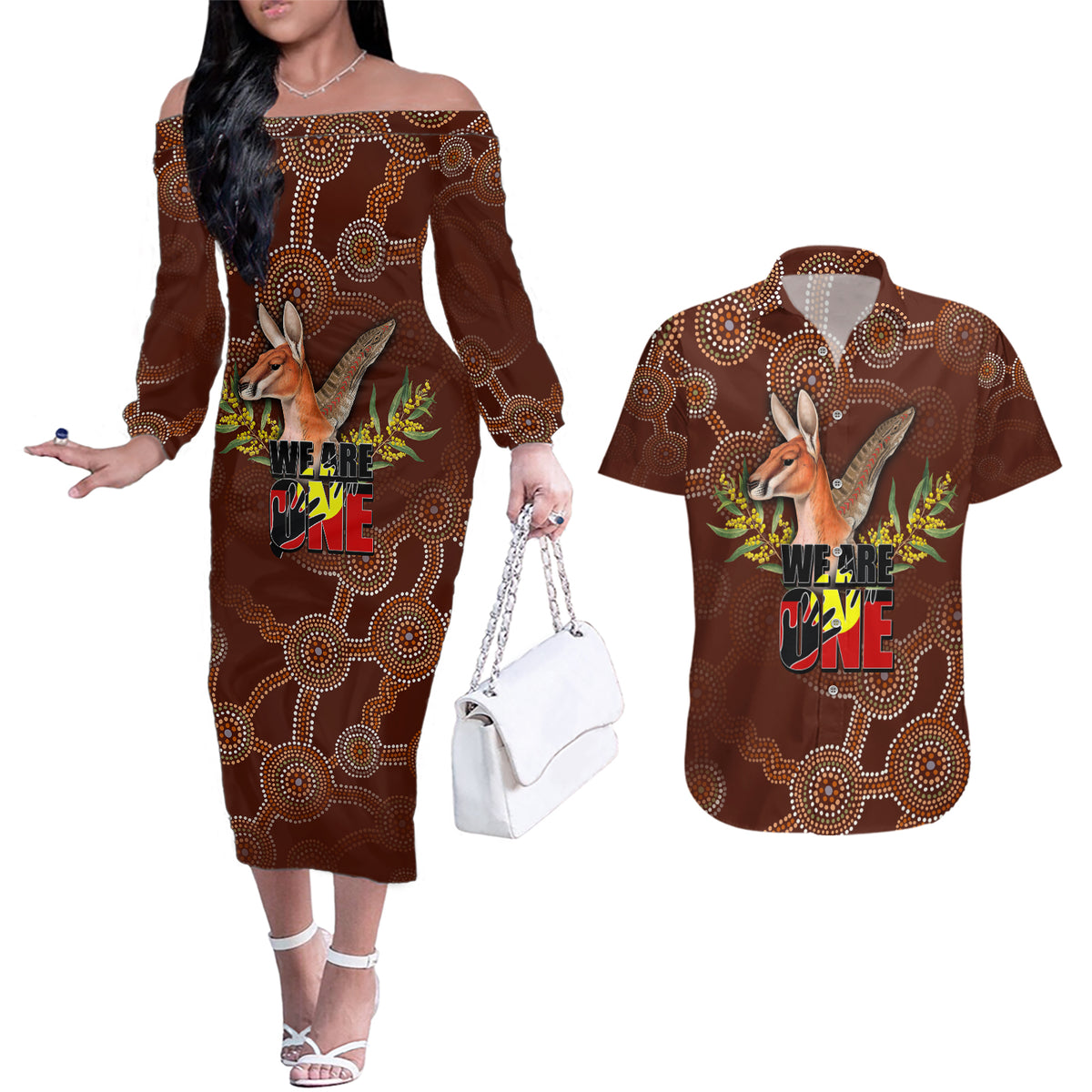 we-are-one-koori-and-australia-couples-matching-off-the-shoulder-long-sleeve-dress-and-hawaiian-shirt-aboriginal-pattern