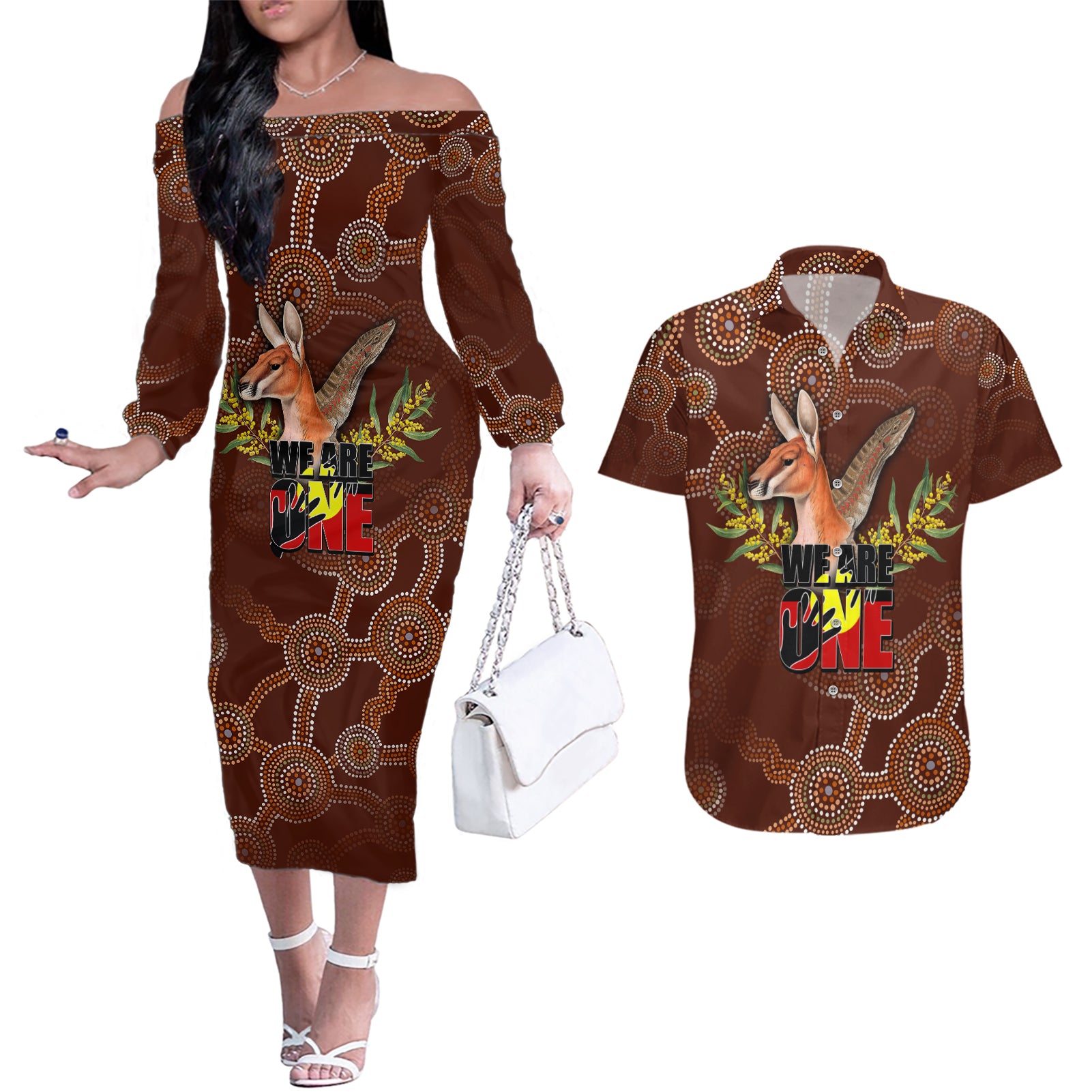 we-are-one-koori-and-australia-couples-matching-off-the-shoulder-long-sleeve-dress-and-hawaiian-shirt-aboriginal-pattern