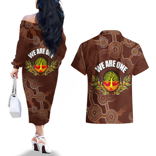 we-are-one-koori-and-australia-couples-matching-off-the-shoulder-long-sleeve-dress-and-hawaiian-shirt-aboriginal-pattern